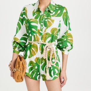 FARM RIO White Monstera long sleeve romper